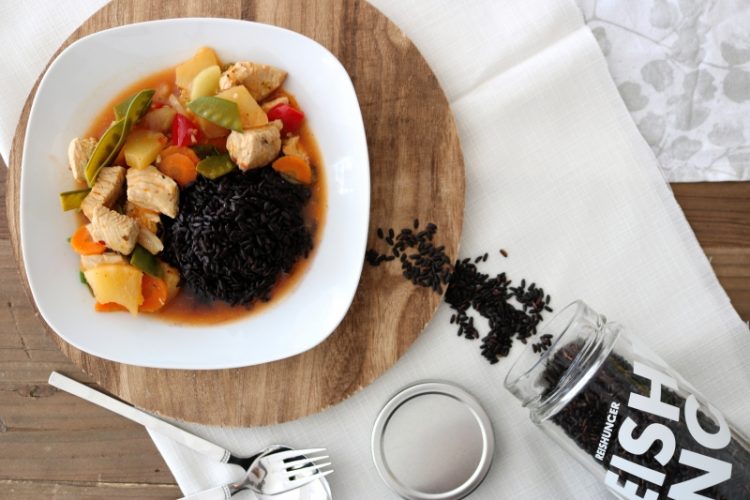 Hähnchen Süß-Sauer mit schwarzem Reis